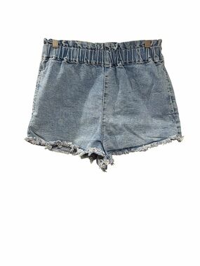 Material Girl Light Blue Paperbag Waist Frayed Denim Shorts